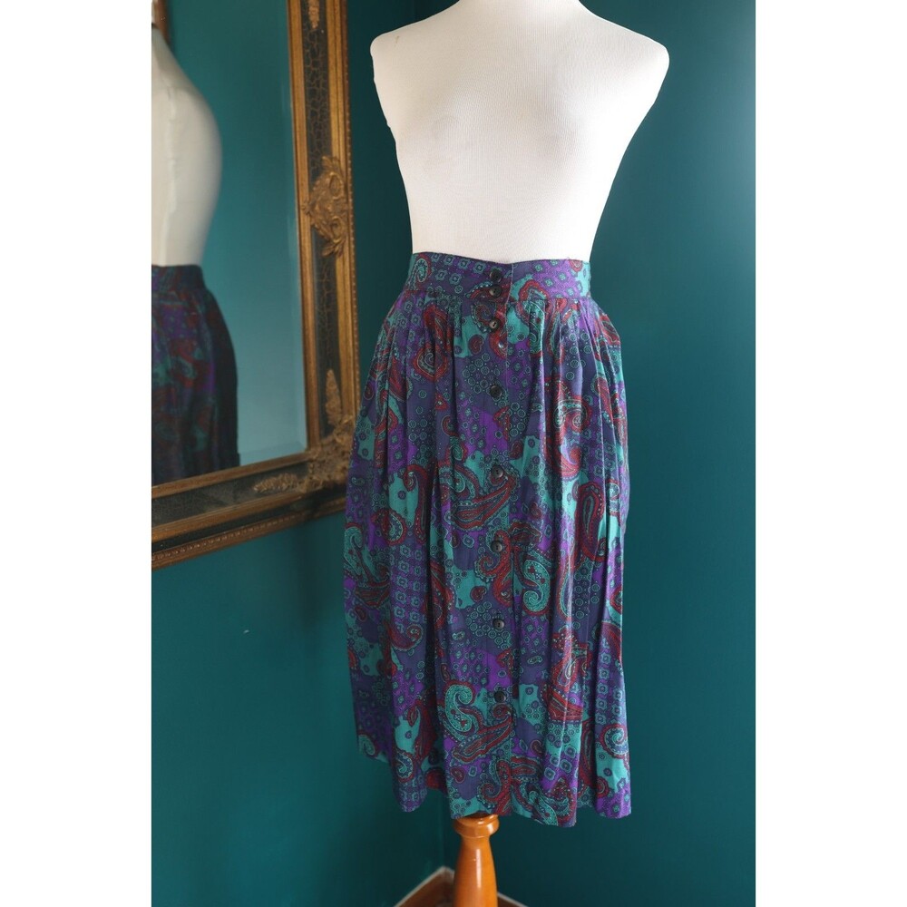 Vintage 90s Penbrooke Lane Button Down Paisley Skirt Jewel Tones Whimsigoth 8
